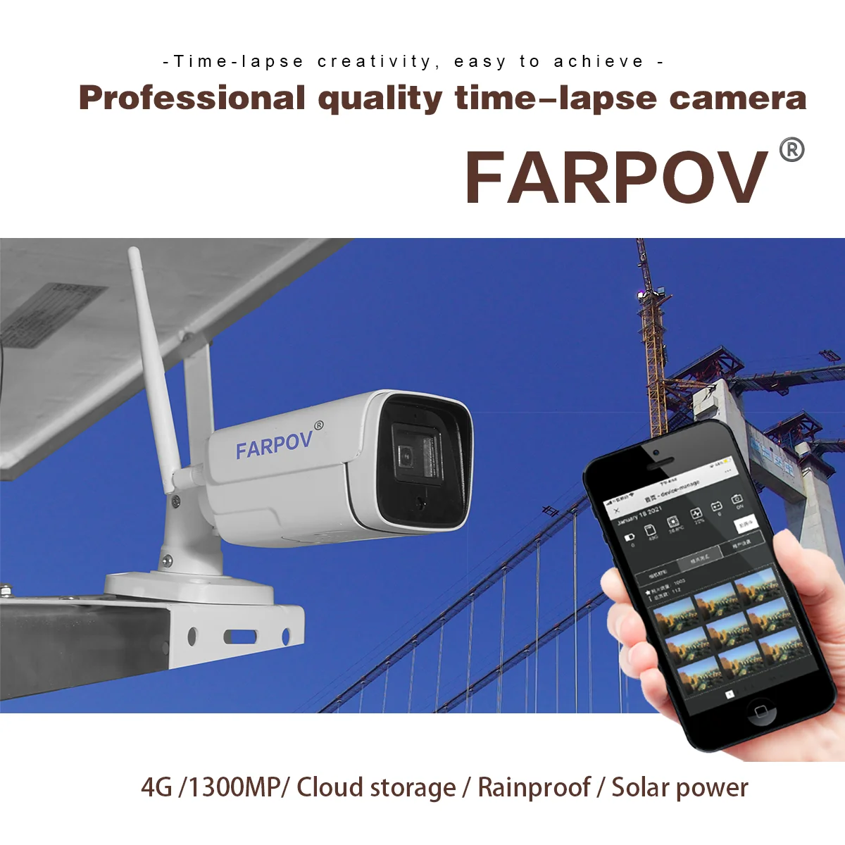 FARPOV Professional 4K Time Lapse Camera Construction Engineering Records Cloud Storage Remote Control Delay Photography