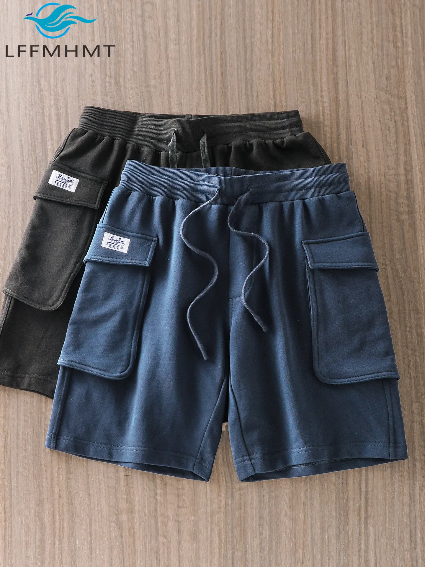 380G/M 100% Cotton Heavyweight Men's Cargo Shorts Summer Fashion Solid Color Big Pocket Loose Casual Half Length Pants