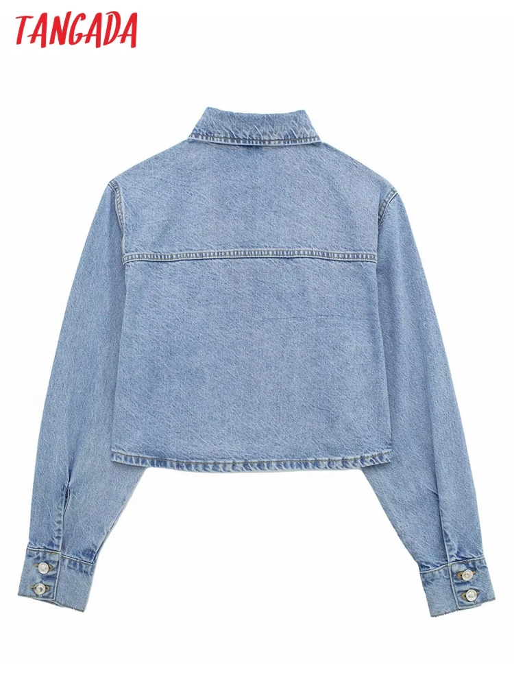 Tangada 2023 New Women Blue Oversize Crop Denim Jacket Boyfriend Style Female Coat Outwear 3H354