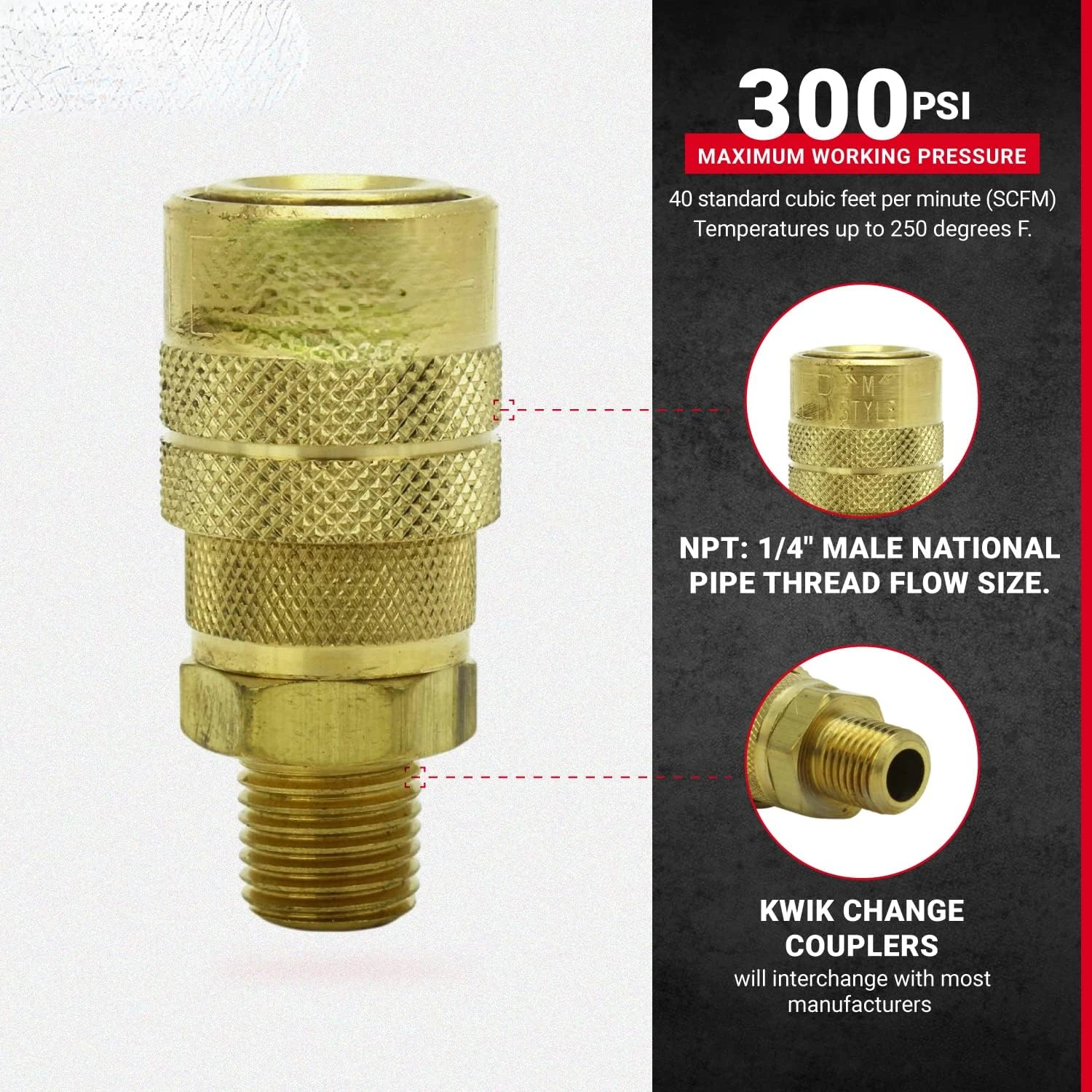 ที่เชื่อถือได้และทนทานเกรดอุตสาหกรรมชาย NPT M สไตล์ 1/4 "Air Fitting Quick Connect Coupler เพื่อรับประกันประสิทธิภาพ
