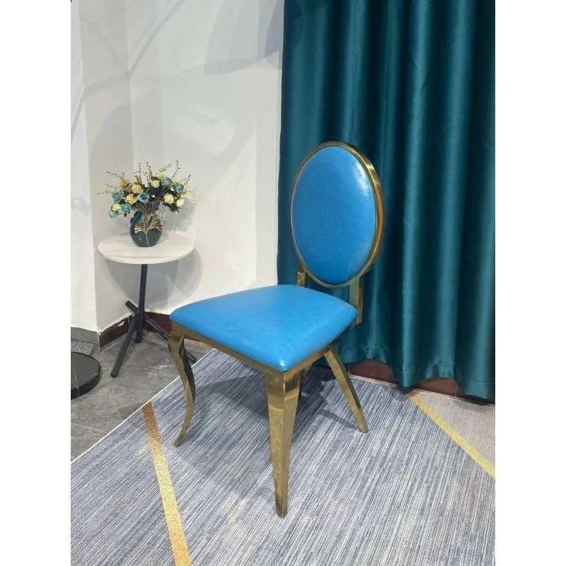 Silla de comedor de acero inoxidable estilo Hong Kong, sillón moderno ligero de lujo para restaurante, hotel, salón de banquetes de negocios, salón de bodas, dorado, alto