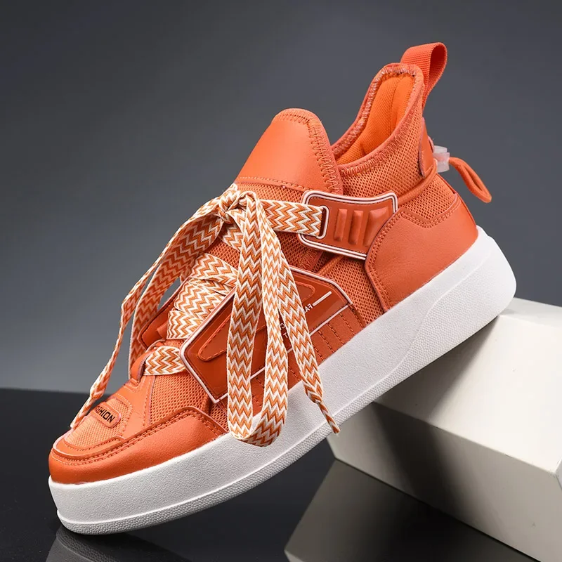 High Quality Autumn 2024 New Casual Men Shoes Fashion Thick Sole Man Sneakers Outdoor Non Slip Soft Outsole Designer Orange Tide