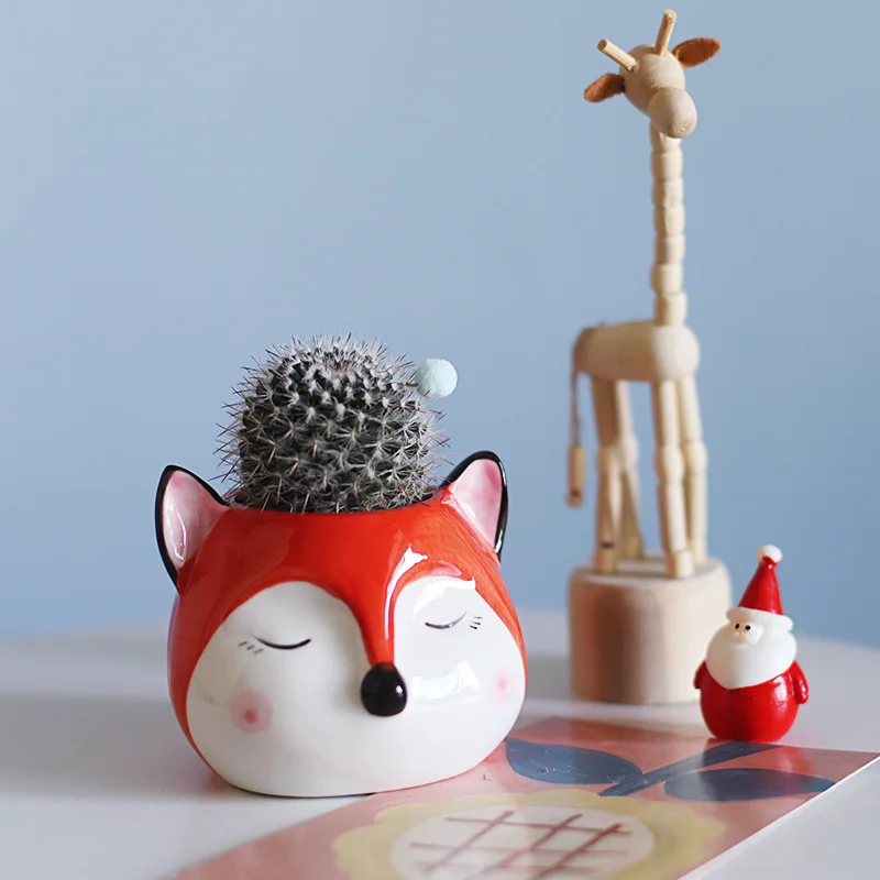 Cute Animal Ceramic Succulent Pot, Mini Cactus Planter for Desktop Balcony, Handmade Home Decor Flower Container