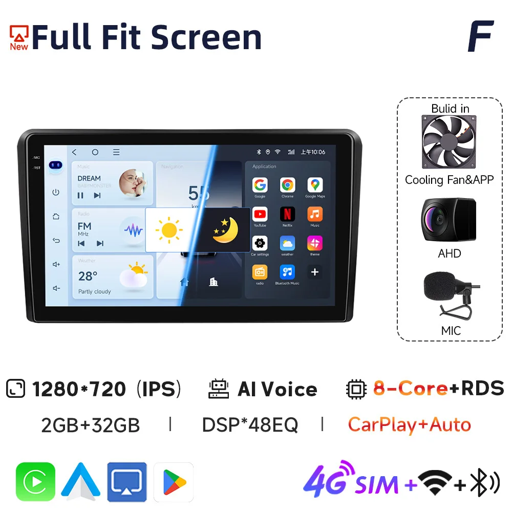 JIUYIN AI Voice Draadloze CarPlay Android Auto Radio Voor Audi A3 8P 2003-2013 4G Auto multimedia GPS 2din autoradio