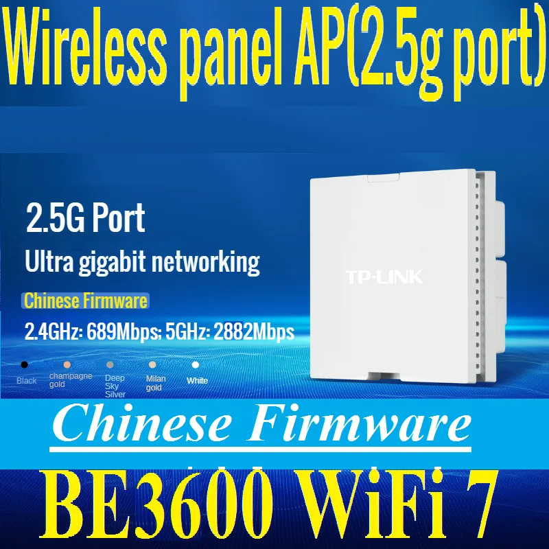 WiFi 7 Painel Interno para Projeto, Ponto de Acesso 802.11be, Porta RJ45 2.5G, 3571Mbps em Parede AP, 2.4GHz, 689M, 5GHz, 2882M, BE3600