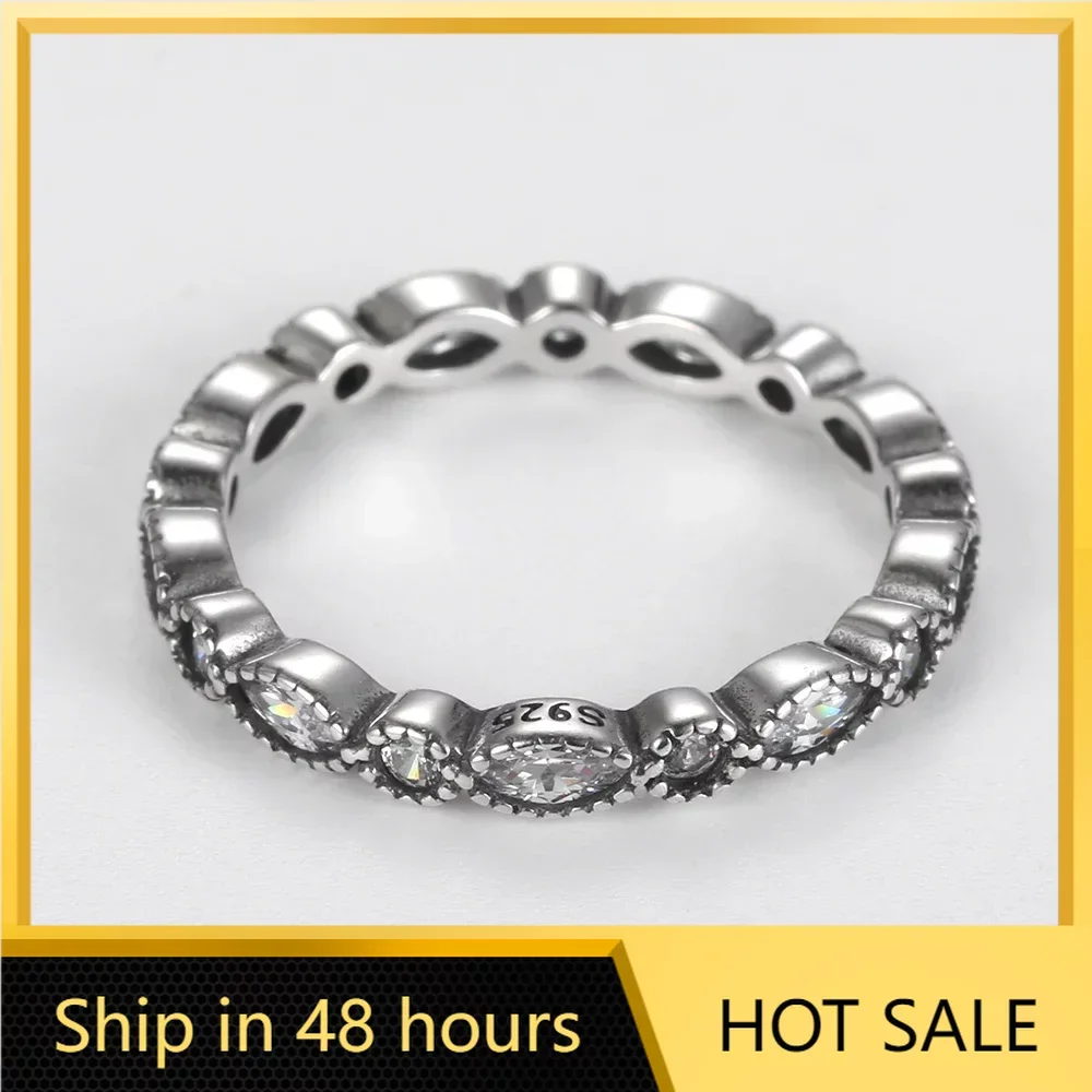 

925 Sterling Silver Vintage Full CZ Finger Rings Fine Jewelry for Women Stack-able Party Accessories Party Gifts