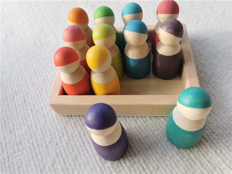 High Quality Wooden Toys Lime Wood Rainbow Arch Stacking Blocks Building Semi Color Sorting Peg Dolls Balls Slat for Kids Play image 3