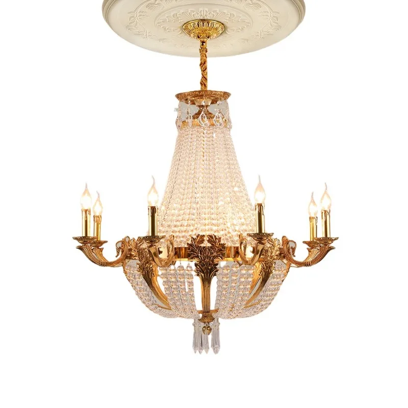 

French all-copper crystal chandelier, household atmosphere living room dining room bedroom lamp hotel hall villa duplex