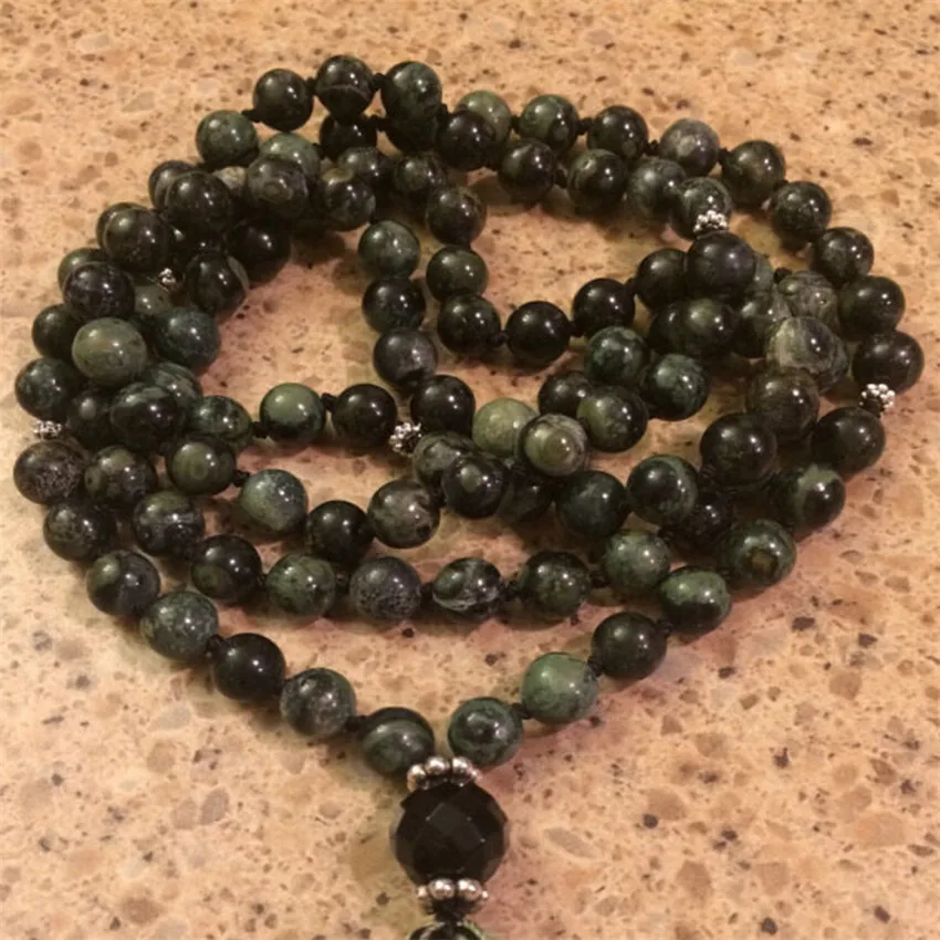 

8mm Flower green Jasper beads 108 Bead Gemstone Mala necklace Gemstone Religious Bohemian Spiritual Seekers Yoga Yoga