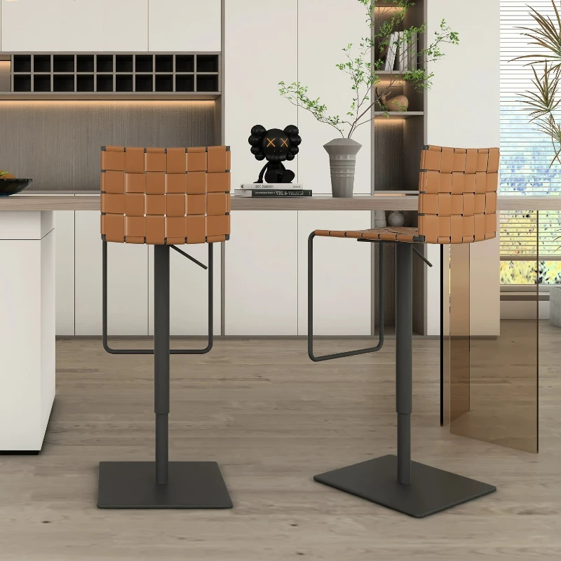 Minimalist Italian High Chairs Leather Modern Ergonomic Fashion Counter Bar Chairs Reception Waiting Tall Muebles Bar Furniture