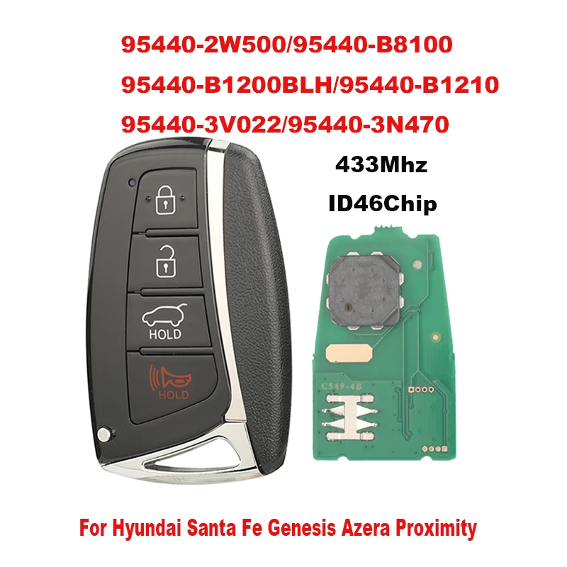 

jingyuqin Remote Car Key For Hyundai Santa Fe 2015-2018 Genesis 2015 2016 Azera Proximity 2015-2017 433Mhz ID46Chip Control