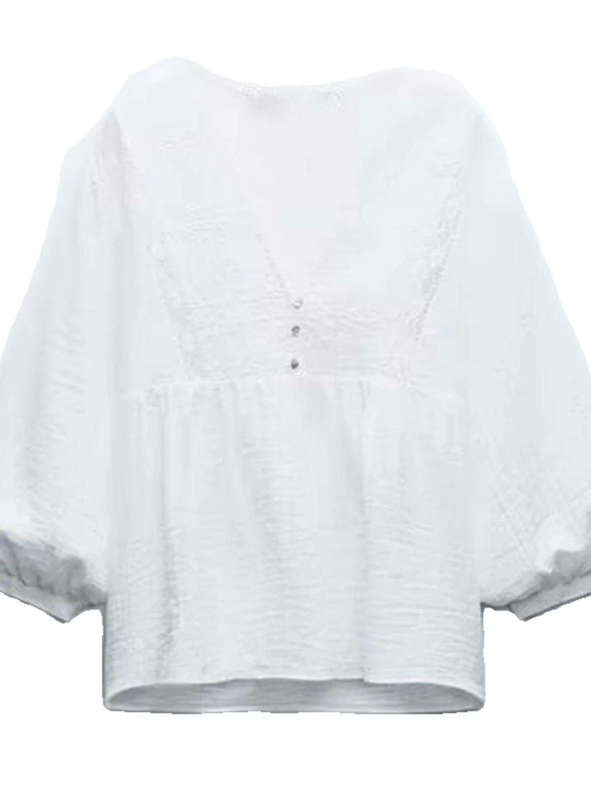 Casual Vertical Lace Trim irt Women's Faionable Decorative Embroidery New Summer irt Loose Fit Long Sve V-Ne