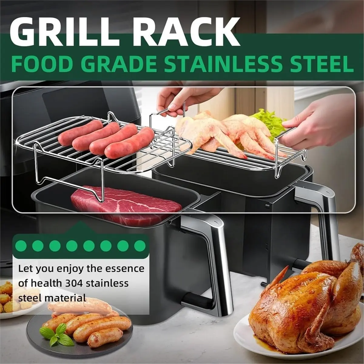 M10K M10K Air Fryer Rack for Dual Basket Airfryer DZ201/DZ401 Accessories Rectangle Stackable Stainless Steel Grill Racks - Aliexpress Deal