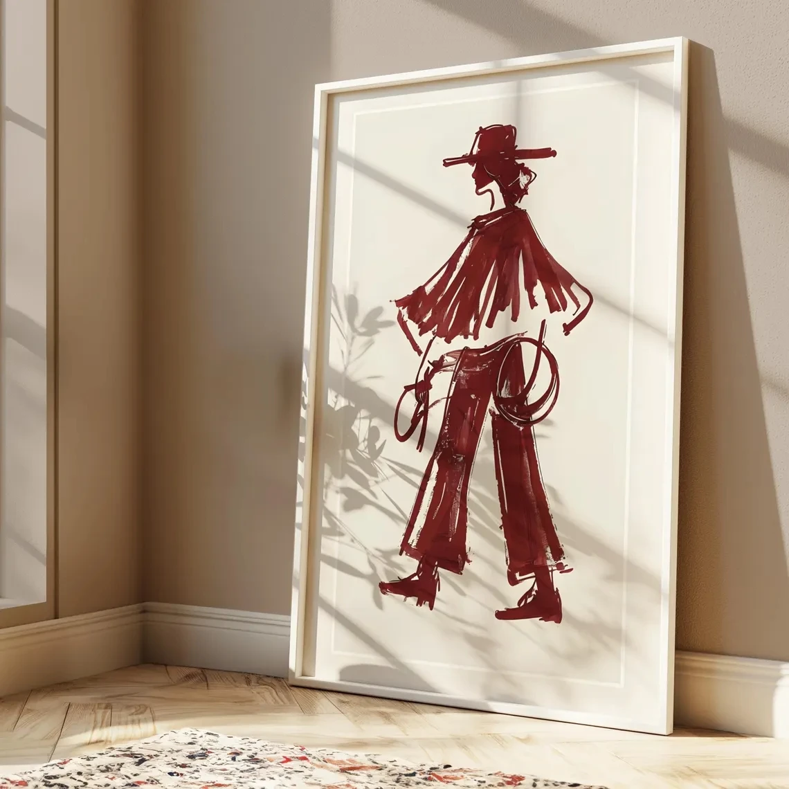 Red Wine Modern Cowgirl Canvas Print Burgundy Cowgirl Poster Editorial Wall Decor Cowboy Inspired Wall Art Room Home Decor Gift