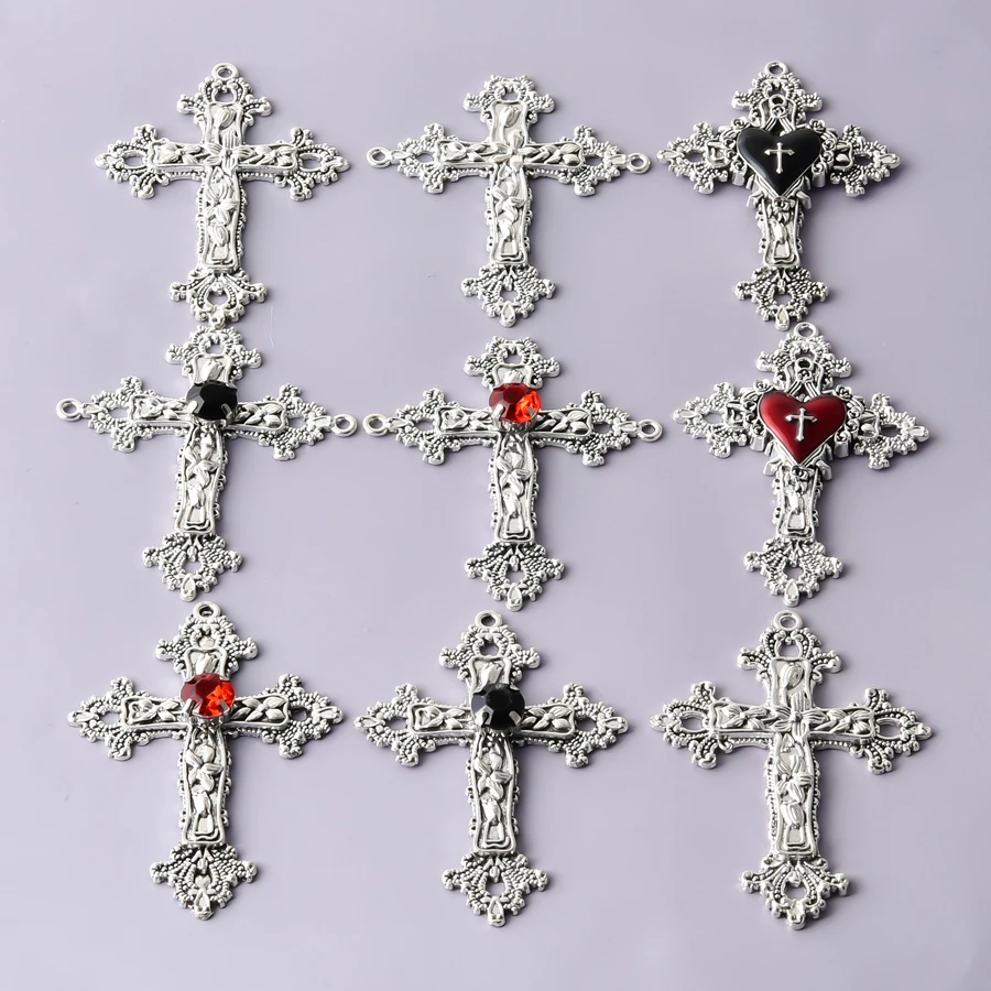 5Pcs Gothic Dark Punk Catholic Religion Cross Pendant Jewelry Vintage Y2K Embossed Croix Pendentif Wholesale