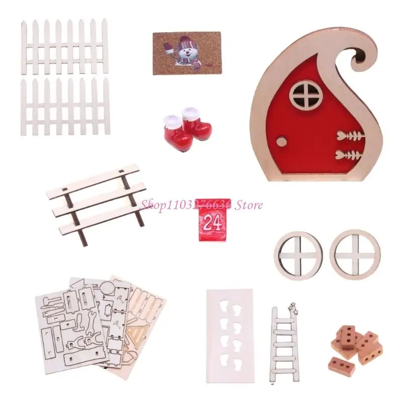 R6FD عيد الميلاد دمية صياغة مجموعة 20 أبواب خشبية صغيرة زينة الراتنج الإبداعية عطلة عرض مجموعة