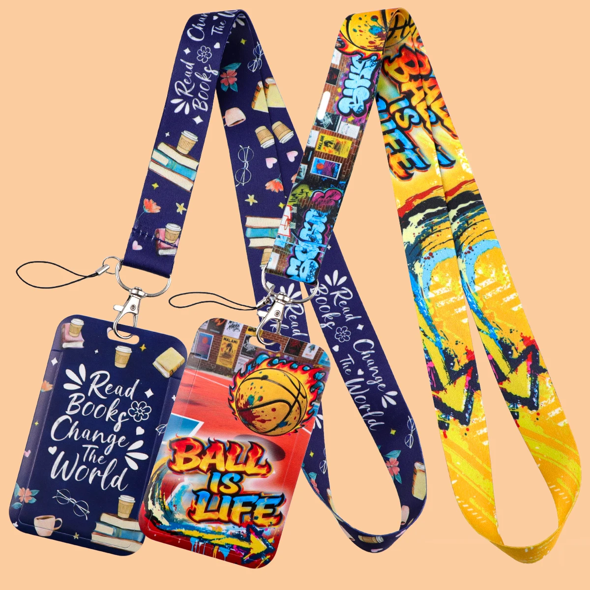 "BALL IS LIFE" Basketball Lanyard "Read Books Change The World" Neck Strap ID Card Badge Holder Mobile Phone Hang Rope Keyring