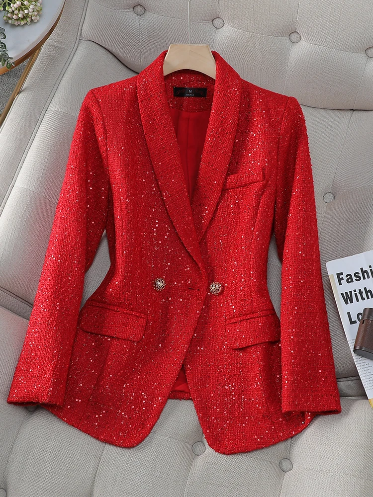 Chaqueta informal de manga larga para mujer, abrigo a cuadros, botones de botonadura única, decoración, color rojo, azul marino, Otoño e Invierno