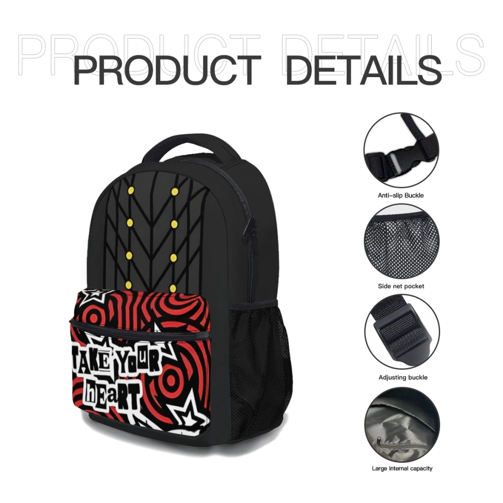 Mochila con estampado de Persona 5, morral escolar con patrón de Joker, 17 pulgadas, a la moda, novedad