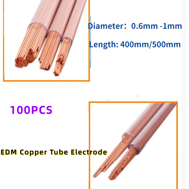 100pc 0.6-1mm CNC Wire EDM Maching Drill Electrode Single Hole Top Quality Red Copper Tube for Sparks  Length: 400mm/500mm