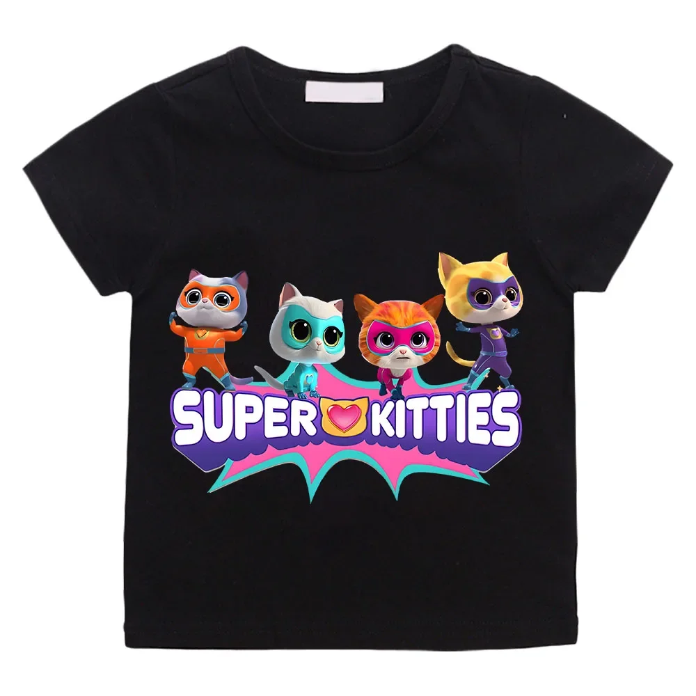 بلوزة كاجوال صيفية 100% من القطن الخالص بأكمام قصيرة مطبوعة برسوم كارتونية من SuperKitties
