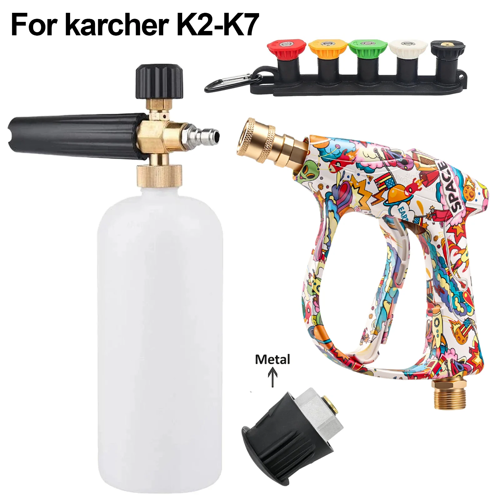 

Graffiti Style Pressure Washer Gun & Foam Cannon Kit, Car Wash Snow Foam Lance for Karcher K2-K7 with 5 Spray Tips