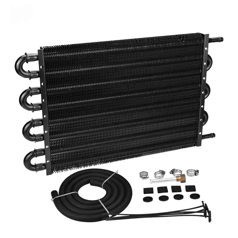 

Aluminum Remote Transmission Oil Cooler Radiator Converter Kit 8 Rows Universal 5/16" ID Transmission Cooler Lines Cool