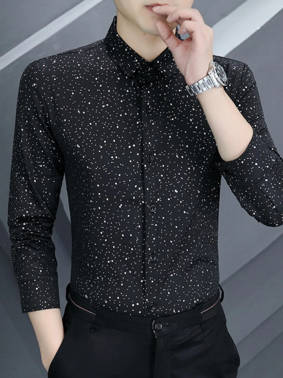 

New 2026 Men's Floral Print irt Trendy Brand Gold Stamp Spring Autumn Faionable Haome Star Dot Printing Stand Fit