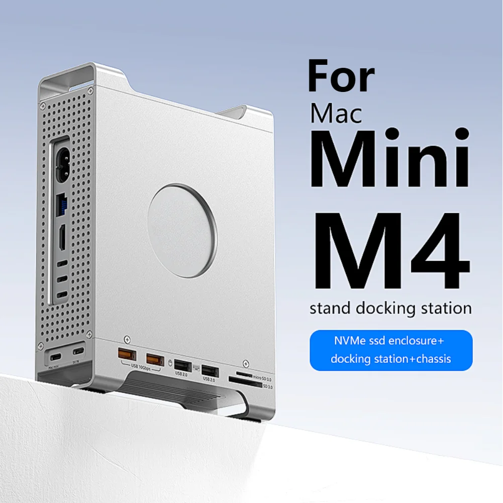 

Док-станция для Mac Mini M4 с корпусом M.2 NVMe SSD 8 ТБ USB-концентратор с USB 3.2 10 Гбит/с USB 2.0 SD/TF слотами Расширительная док-станция