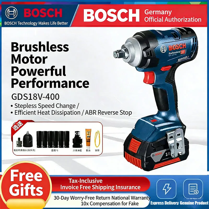 

BOSCH GDS18V-400 Brushless Cordless Impact Wrench Lithium-ion Rechargeable Air Blower Auto Repair BOSCH GDS350 Electric Wrench