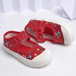 Children Summer Hard-wearing Squared Baby Shoes Girls Lovely Jogging Fashion Print Red Canvas ED7039