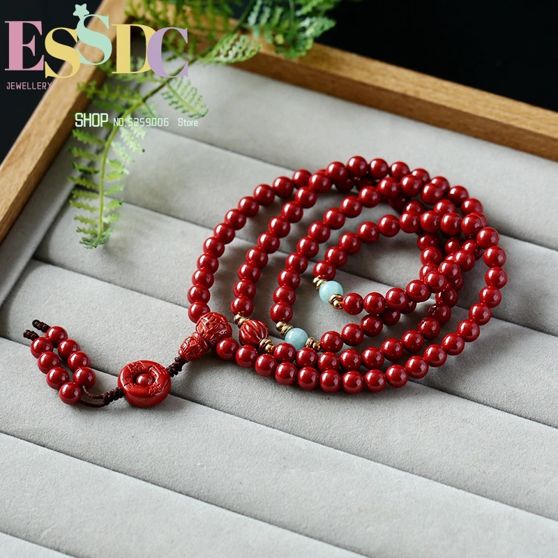 Beads  6mm Cinnabar Rosary Bracelet Female Models with Tianhe Stone Natural