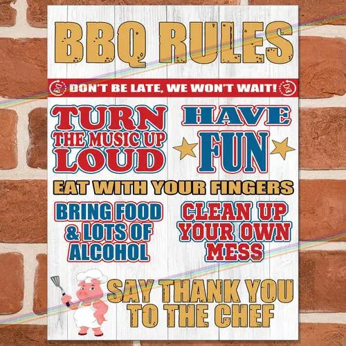 BBQ RULES Funny Metal Signs Gift Shed Garage Kitchen Garden Bar Gift Tin Sign UK --Tin Sign