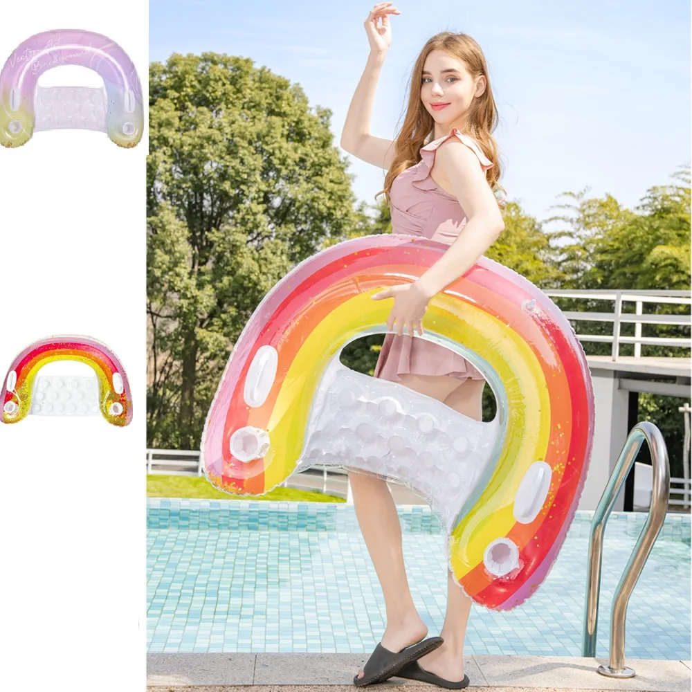 Swim Inflatable Floating Water Mattresses Hammock Rainbow Lounge Chairs Pool Water Sports Toys Floating Mat Pool Toys Kids