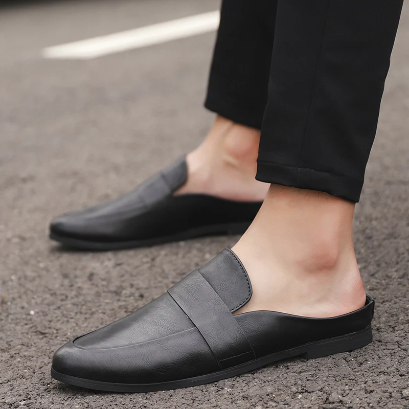 Summer Leather Men Half Loafers Slippers Loafer Slides Breathable Mules for Man Outdoor Lightweight Casual Half Shoes 2023