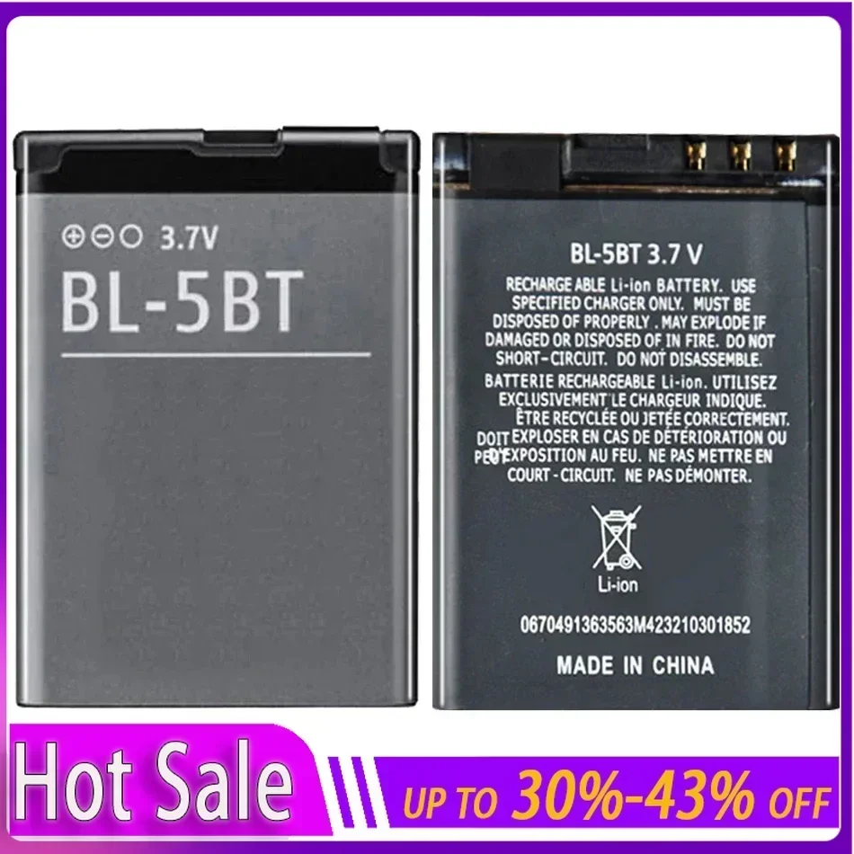 BL-5BT Battery 870mAh for Nokia 2608 2600c 7510a 7510s N75 Mobile Phone Bateria Batteries for Cell Phone Warranty + Track Code