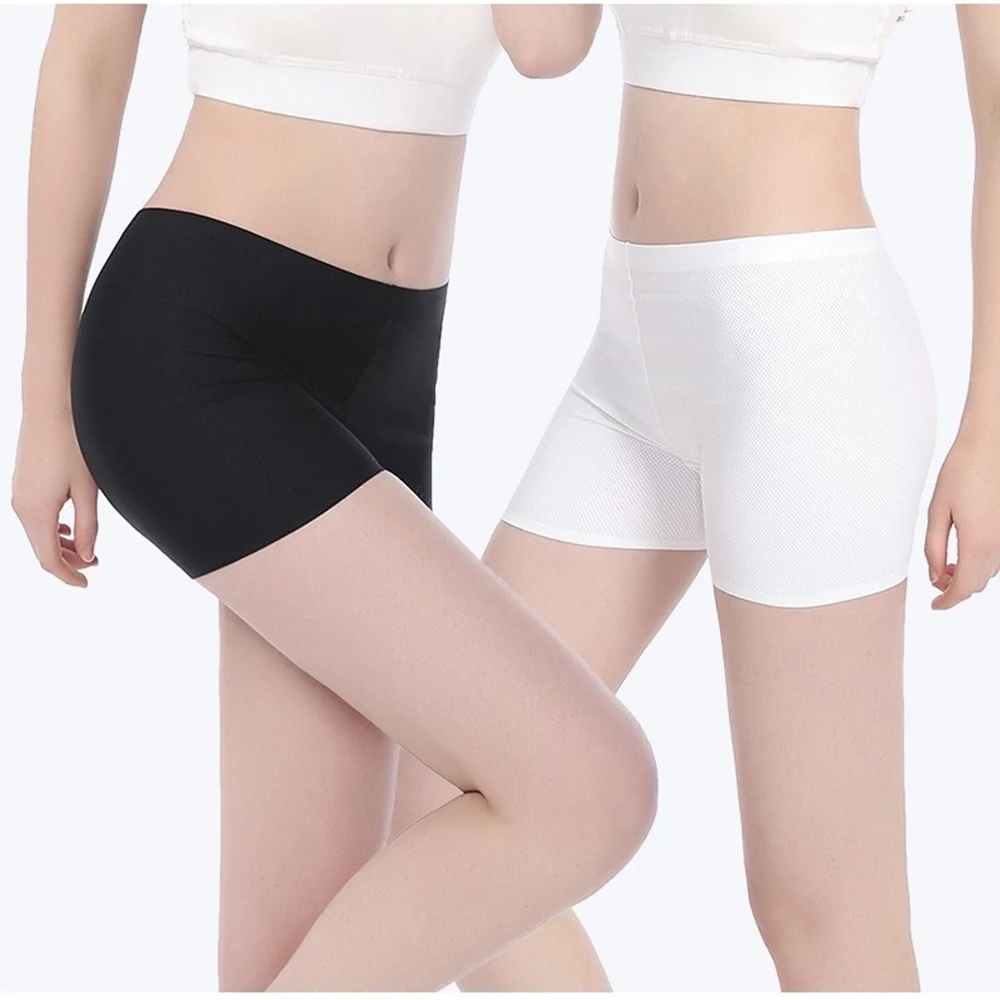 Summer Women Safety Short Pants Seamless Antibacterial Panties Soft Cotton Breathable Thin Ice Silk Mesh Underwear Boxer Shorts