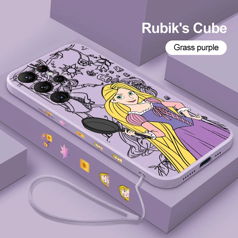 

Rapunzel Princess Disney Girl For Samsung Galaxy S23 S22 S21 Ultra S20 FE S10 S9 Plus Lite 5G Liquid Left Rope Phone Case