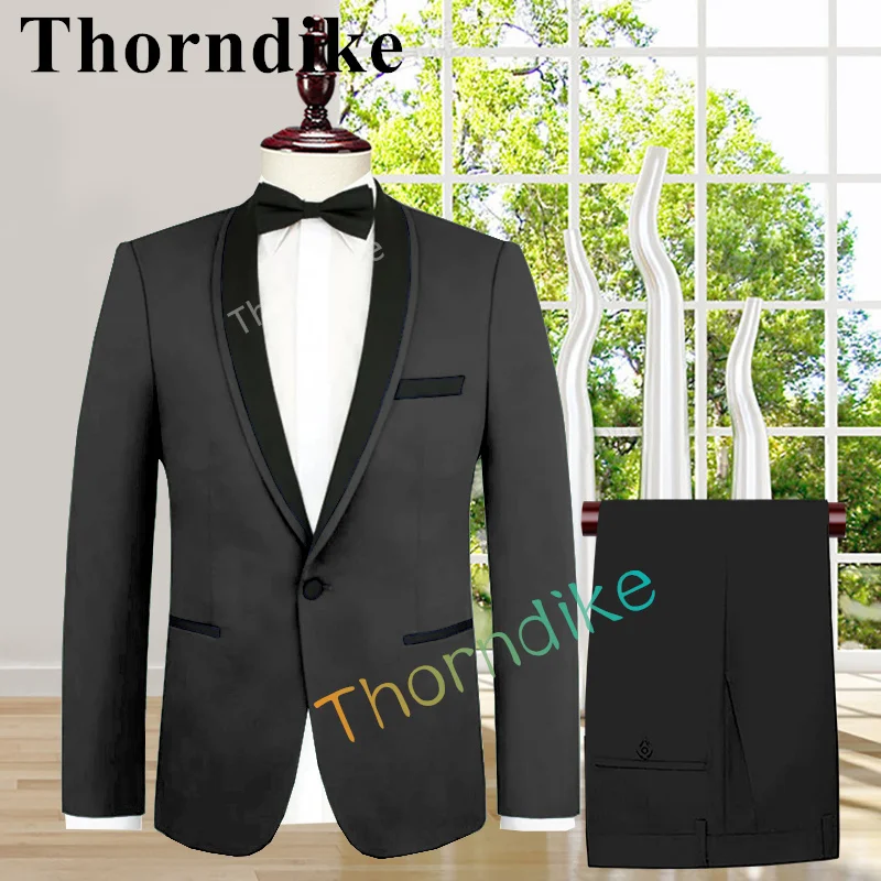 

Thorndike Hot Sale Dark Grey New Arrival Groomsmen Shawl Black Lapel Groom Tuxedo Men's Suit Wedding Groomsmen Jacket