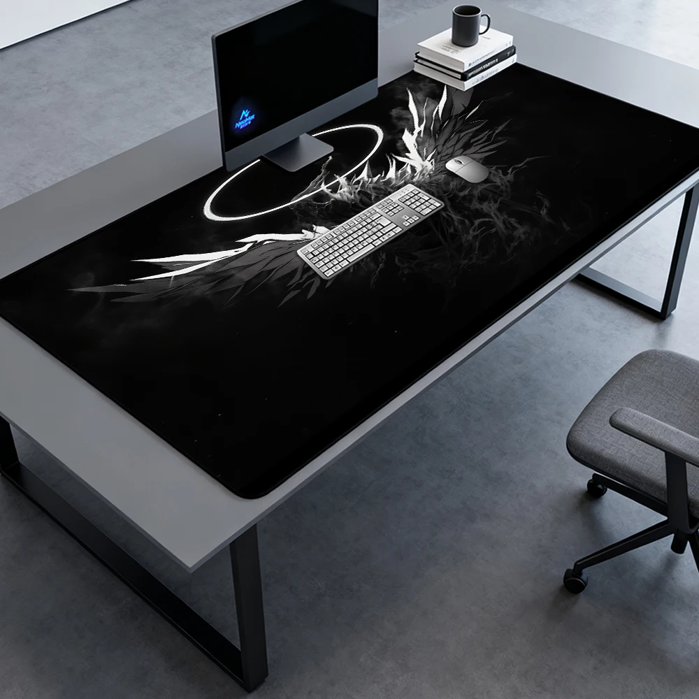 Gothic Mouse Pad Gamer Mat Mousemat Black White Deskmat Angel Skull Wings Gaming Nonslip Full Desk Mat 1400x600 Setup
