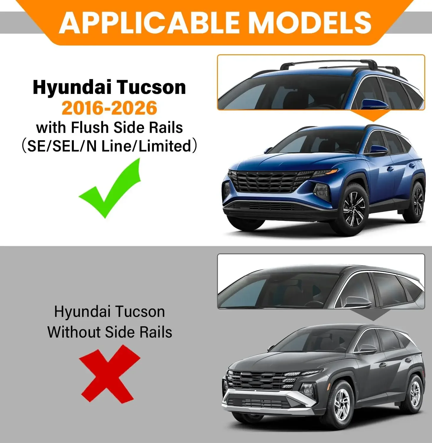 300lbs Roof Rack Cross Bars Compatible with Hyundai Tucson 2016-2026 | Aluminum Anti-Rust Crossbars for Rooftop Cargo Luggage Ka