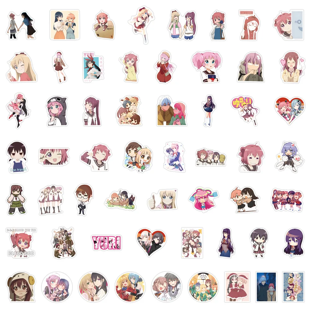 55 pçs novo yuri anime adesivo dos desenhos animados bonito diversão doodle decalque brinquedos para copo de água caixa de lápis scrapbook guitarra caderno diário