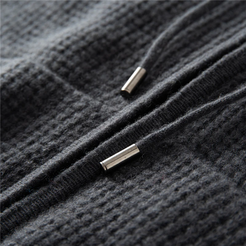 Autumn Winter New 100% Pure Wool Sweater Zipper Men's Cardigan Loose Casual Hooded Pocket Knitted Sweater Coat