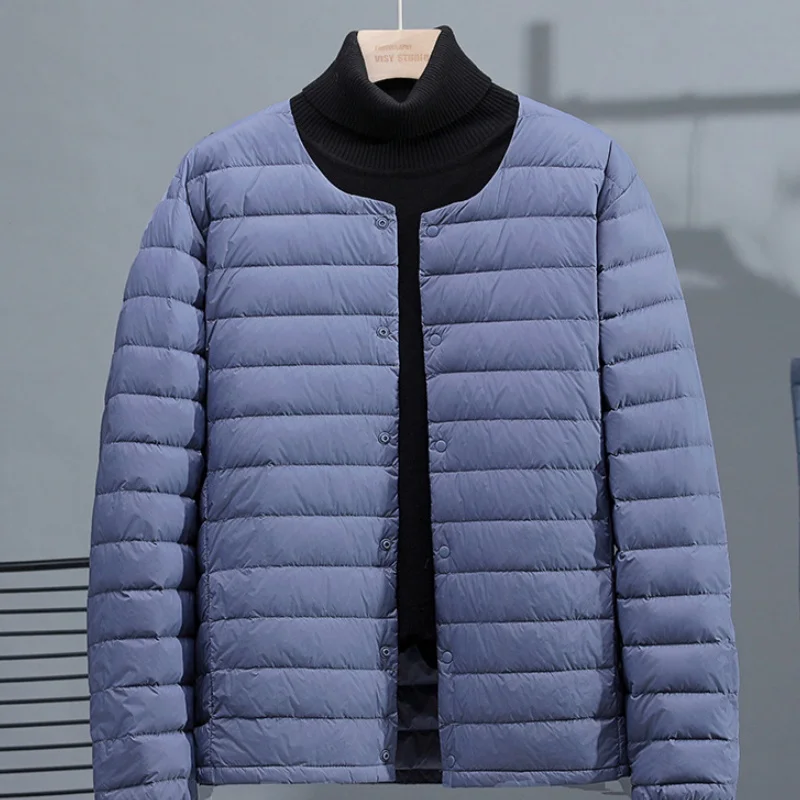 Men's lightweight foldable down jacket for warmth and convenience, stand up collar jacket, travel and leisure outerwear