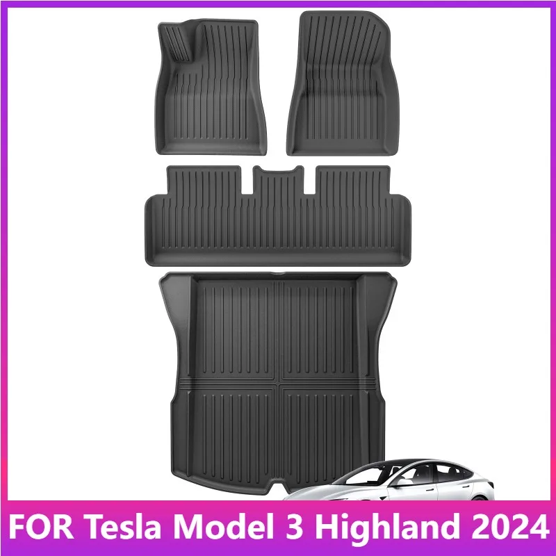 

Коврики для Tesla Model 3 Highland 2024 TPE 3D автомобильные коврики грузовой коврик багажник водонепроницаемые защитные аксессуары