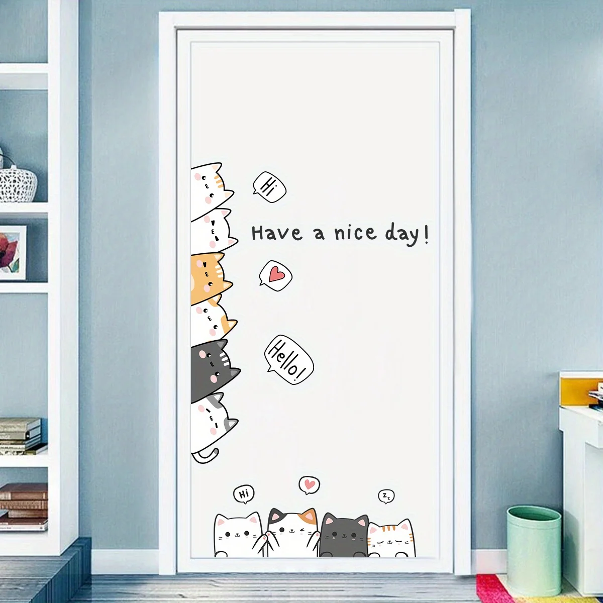 Cartoon Cute 10 Cats and English“have A Nice Day”animal Wall Stickers for Kids Room Living Room Door Decoration Wall Decals