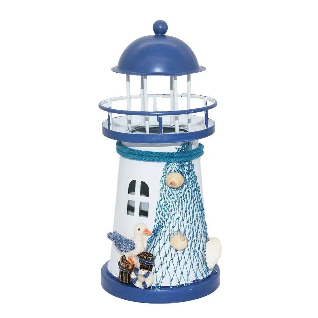 Handmade Iron Lighthouse Lamp Candle LED Night Light Table Decoration for Ocean Room Decor Home
