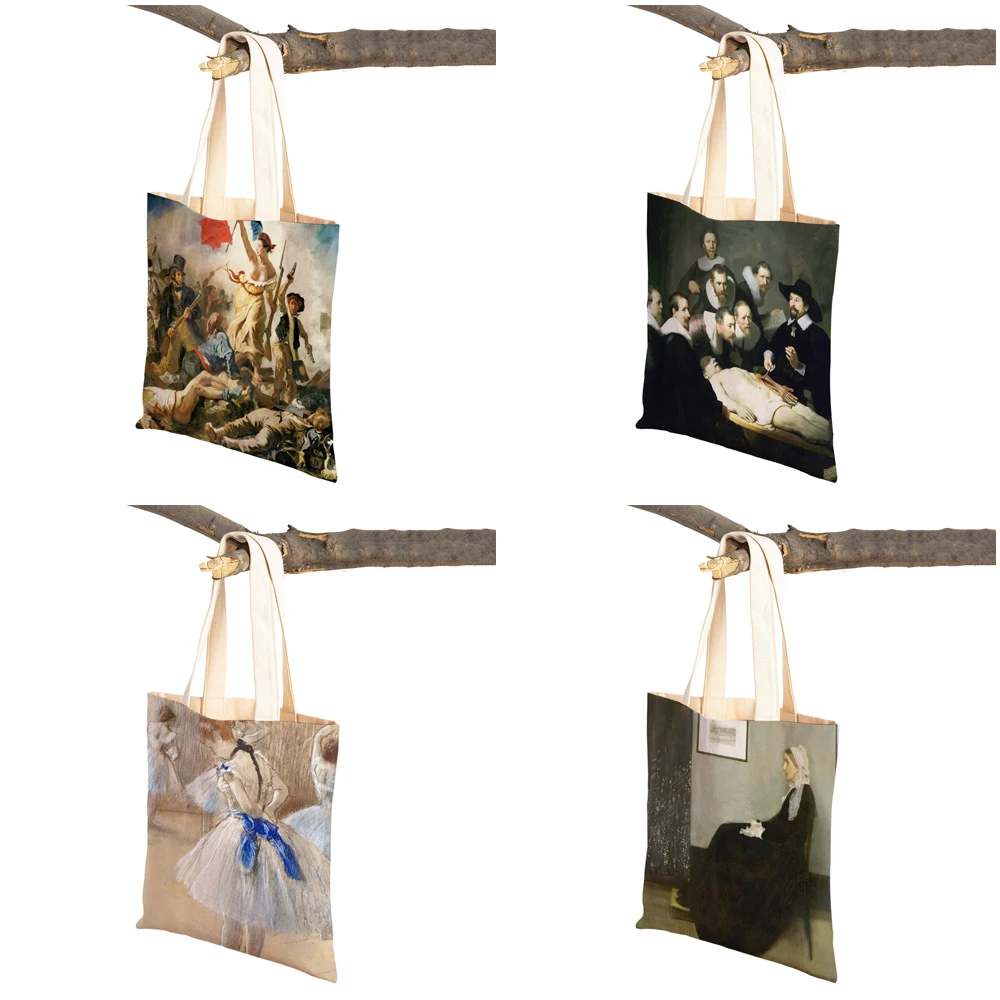 Johannes Vermeer Exhibition Rembrandt Lady Shopping Bags Double Print Nordic Shopper Bag Canvas Tote Women Supermarket Handbag