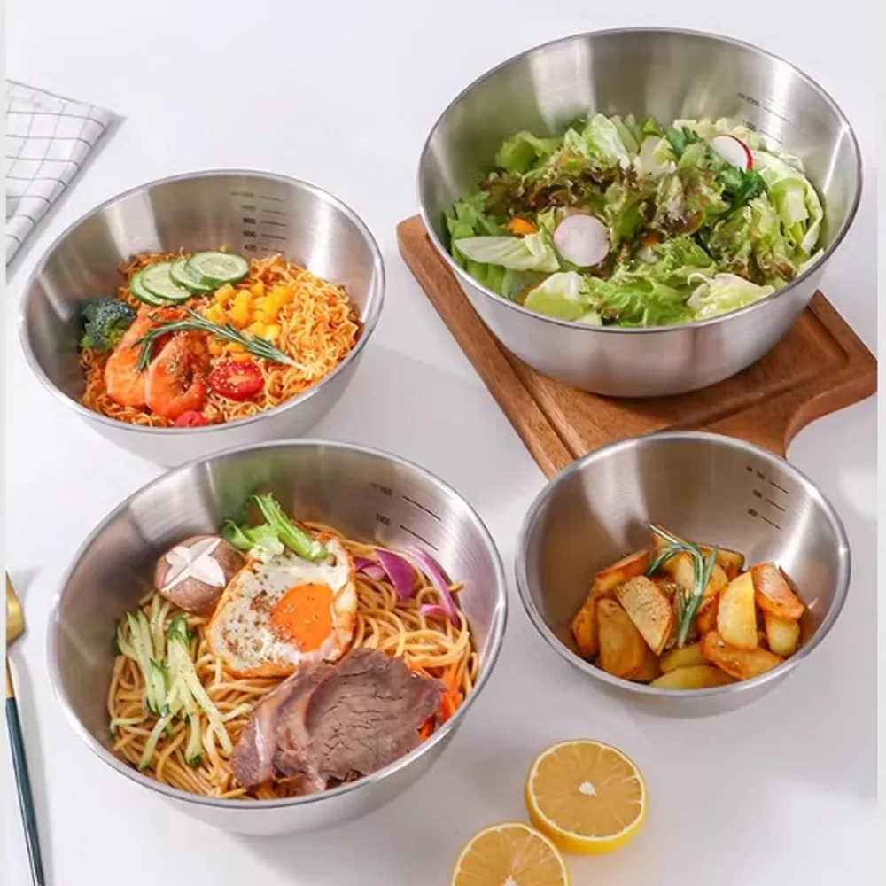 

3Pcs Korean Style Salad Bowl Set With Scale Kitchen Cook Mixed Bowl Multi-purpose Korean Raman Soup Noodles Bowl Home Tableware