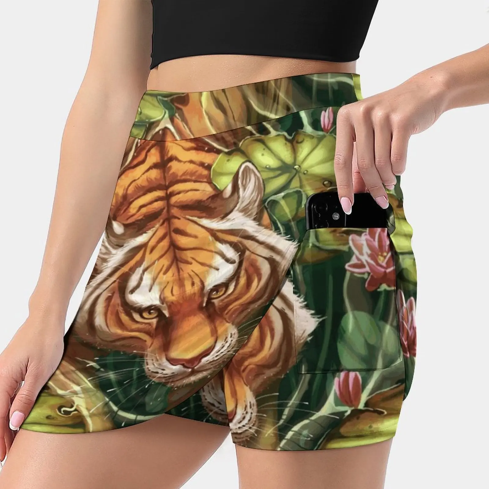 Tiger In The Lillies Korean Fashion Skirt Summer Skirts For Women Light Proof Trouser Skirt Tiger Lillies Big Cat Cat Water